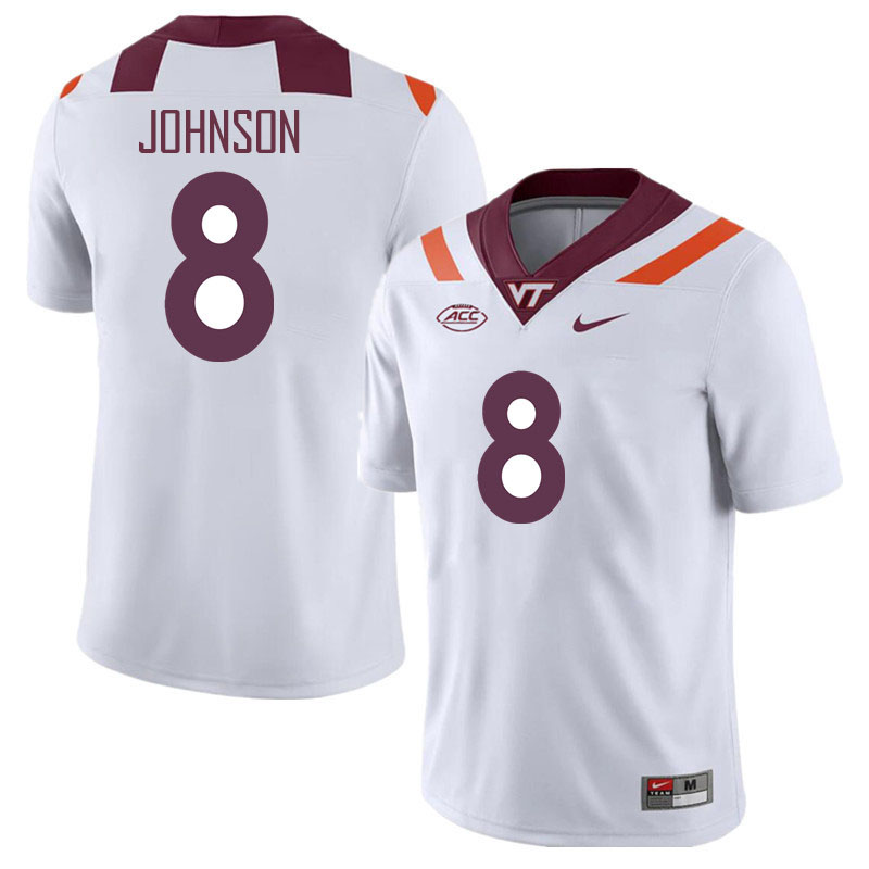 Men #8 Braylon Johnson Virginia Tech Hokies College Football Jerseys Stitched Sale-White - Click Image to Close